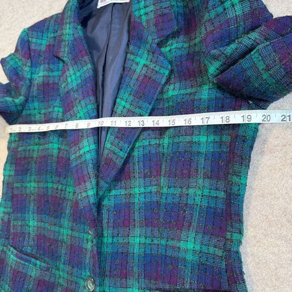 Vtg 60s/70s Green Plaid Bouclé Wool Blazer Women’s 10 (fits S/M) Old Money Artsy - Picture 5 of 9